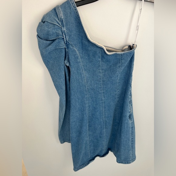 GRLFRND Ellie Puff-Sleeve One-Shoulder Denim Dress XS - Picture 6 of 14